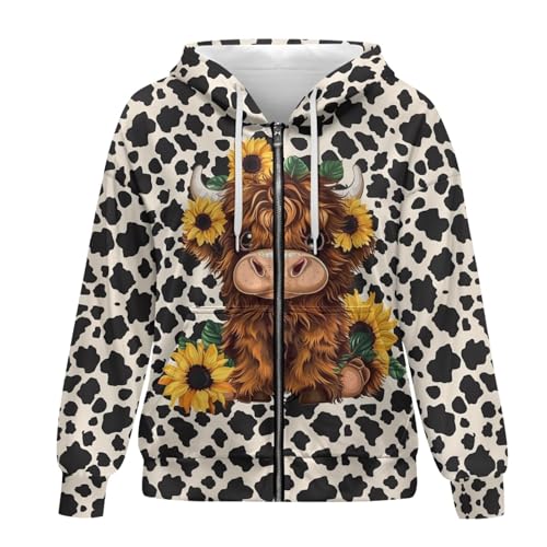 Xpyiqun Highland Cow Sweatshirt for Women Oversized Hoodies Y2K Graphic Jacket Sunflower Womens Long Sleeve Hooded Shirts Streewear Cute Cow Print Zip Up Hoodie Trendy Active Cardigan Outfits XL at Amazon