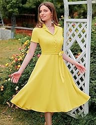 Wedtrend Yellow Midi Dress, Women's Vintage