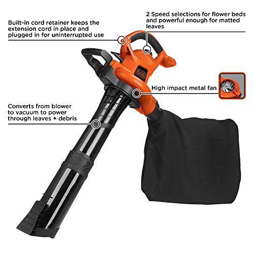 BLACK+DECKER 3-in-1 Electric Leaf Blower & Mulcher with Leaf Vacuum Kit, 12-Amp (BV6000) BLACK+DECKER 3-in-1 Electric Leaf Blower & Mulcher with Leaf Vacuum Kit, 12-Amp (BV6000)