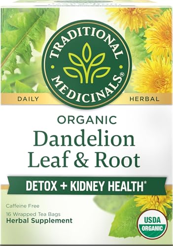 Traditional Medicinals Organic, Dandelion Leaf & Root - Dandelion Root Tea, Supports Normal Detox + Digestion - Kosher, Non-GMO, Caffeine-Free, Compostable - 16 Tea Bags