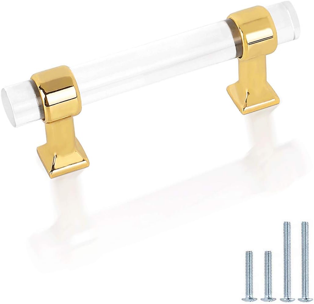 (20 Pack) Clear Acrylic Pulls and Handles Gold Acrylic Pulls