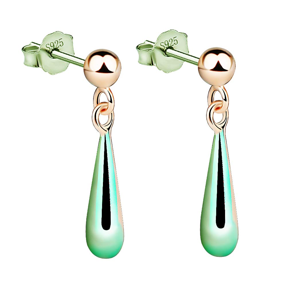 Meyiert 925 Sterling Silver High Polish Bead Earrings Teardrop Drop Stud Earrings (with Gift Box) (Rose gold)