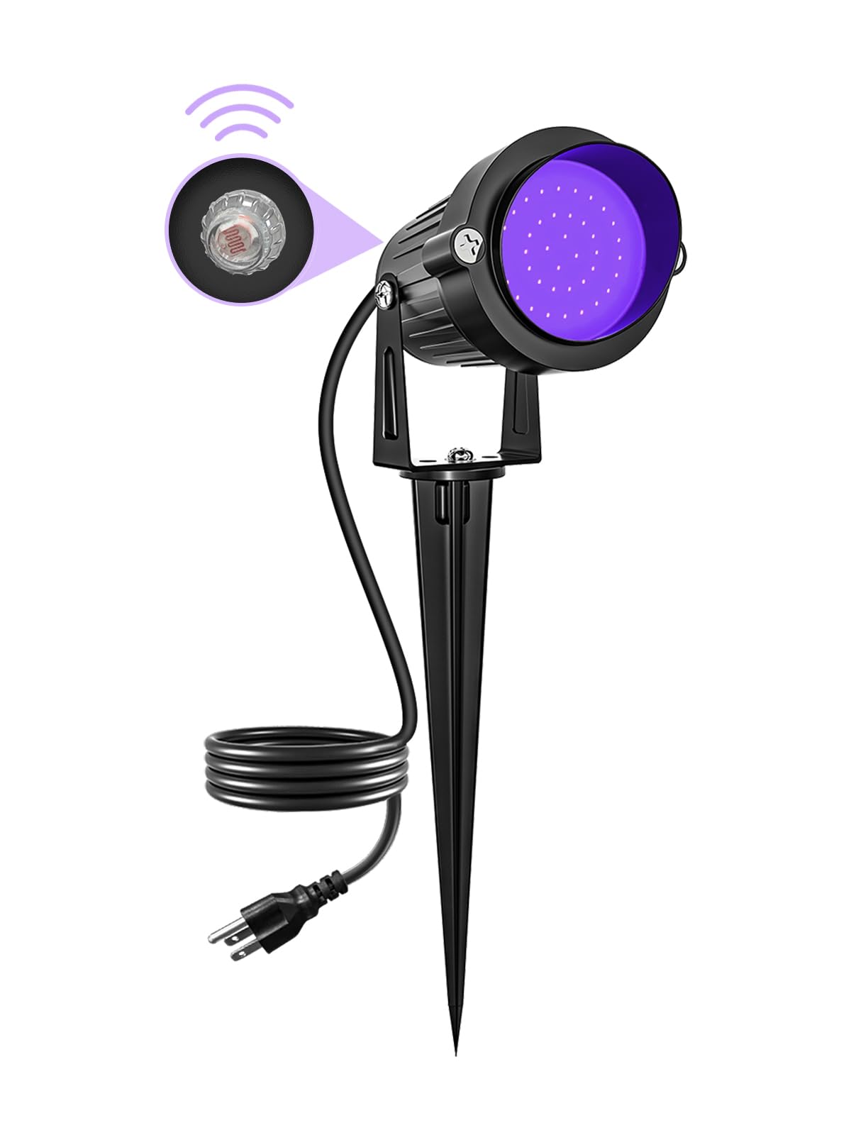 Photo 1 of DOREIO Halloween 120V Blacklight Spotlight 15W Outdoor LED Landscape Lighting Dusk to Dawn Photocell Light Sensor with US Plug for Glow Dance Party, Body Paint, Fluorescent Poster, Neon Glow(1 Pack)