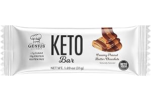 Genius Gourmet Gluten Free Keto Protein Bar, Chocolate Keto Bars, Premium MCTs, Low Carb, Low Sugar (Chocolate Peanut Butter, 12 Count (Pack of 1))