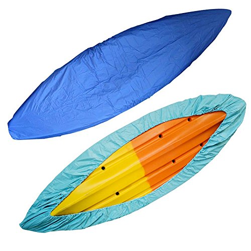 RONGT 2 Pack Waterproof Kayak Cover, 2.6m-6.5m Canoe Storage Cover Offers UV Protection for Fishing Boat,Rowing Shell & Paddle Board (light & dark blue, 6.5m(kayak 18-19.7feet))