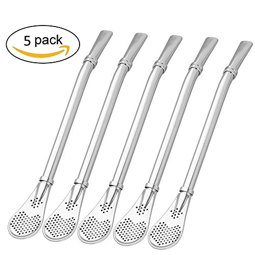 Spoon Straws Tea Filter Colander Reusable Drinking Straws Long Barware Strainer Stirring Steel Spoon Tea Infuse (5pcs) - Thumbnail 7