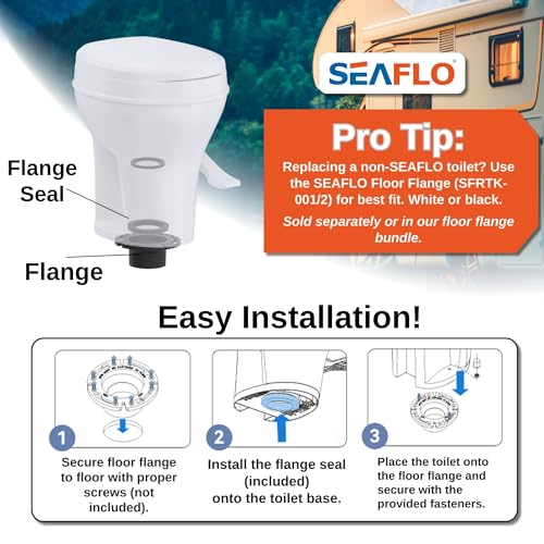 SEAFLO RV Toilet with Sprayer Attachment - White, 18.4” Residential Height, Gravity Flush Foot Pedal Camper Toilet Soft Close Seat Elongated Bowl Motorhome, 4-Year Warranty, SFRTPH-01-02