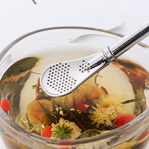 Buyer Star 8 Pcs Spoon Straws, 4 Color Tea Filter Colander Reusable Drinking Straws Long Barware Strainer Stirring Steel Spoon Tea Infuser, Length 6.22"