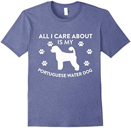 Mens Care About Is Portuguese Water Dog &amp; 3 People T-Shirt Large Heather Blue