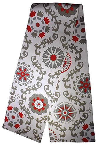 Crabtree Collection Deluxe Cotton Table Linens, Bright Colors for Kitchens and Dining Rooms - (Red/Gray Medallion 12x72 Runner)
