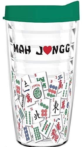 Tumbler 16 oz - Mah Jongg Tile Design Tritan USA Drinkware (Green Lid)
