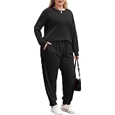 Celkuser Plus Size 2-Piece Long Sleeve Tracksuits For Womens | 2-piece lounge set,Joggingsuit，sweatshirt top, elastic waist pants, stretchy soft fabric, pockets, plus size 1XL-4XL