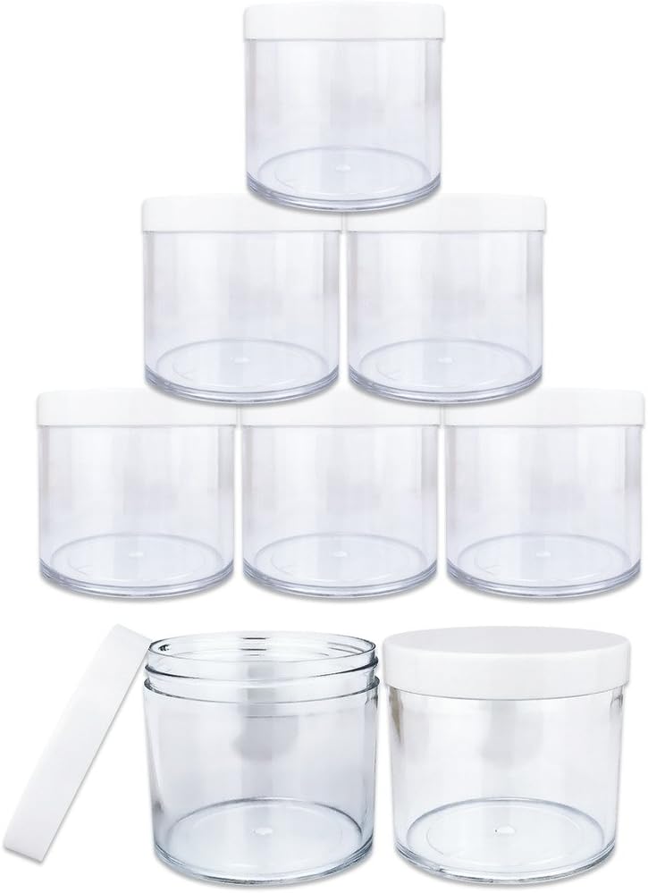 Beauticom 10 oz. (300g /300ML) (Quantity: 6 Packs) Thick Wall Round Leak Proof Clear Acrylic Jars with White Lids for Beauty, Cream, Cosmetics, Salves, Scrubs