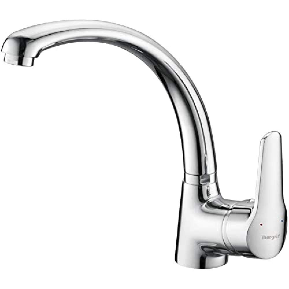 Ibergrif Roma - Kitchen Tap, Sink Mixer with High Spout, Chrome, Silver