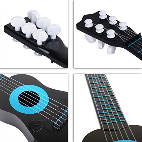 WEY&FLY Kids Toy Guitar 6 String, Baby Kids Cute Guitar Rhyme Developmental Musical Instrument Educational Toy for Toddlers (Black/Blue)