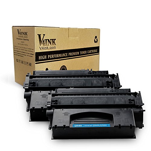 V4INK 2 Pack Compatible Q5949X 7553X Toner Cartridge for LaserJet P2010 P2014 P2015 P2015d P2015dn P2015n P2015x M2727MFP M2727nfMFP Printer