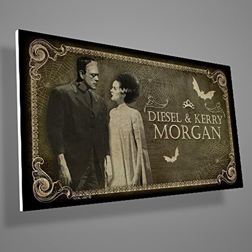 Frankestein and his bride,Personalized front door sign with custom names,Personalized family name,door sign,family sign,gothic,art,skull,skeleton,bat,digital print,housewarming