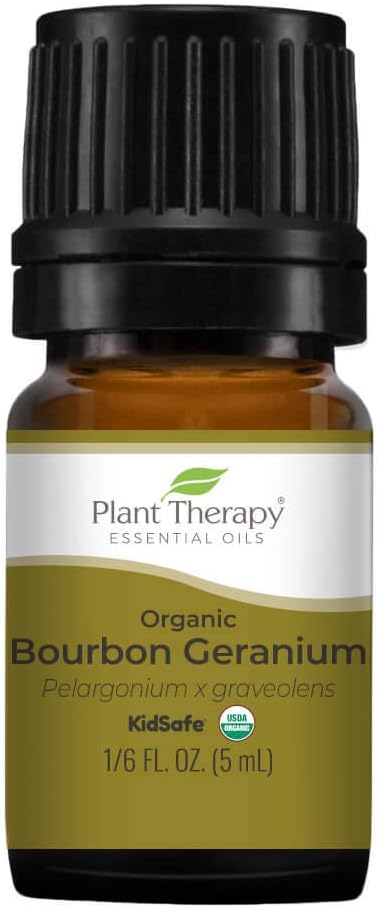 Plant Therapy Organic Geranium Bourbon Essential Oil 5 mL (1/6 oz) 100% Pure, Undiluted, Natural Aromatherapy, Therapeutic Grade