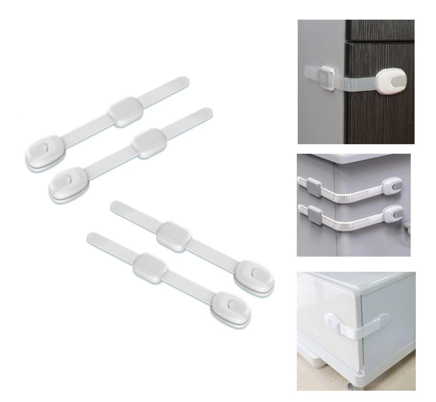 S&D, Child Safety Cupboards Straps Door Locks for Cabinets Drawers Kitchen Toilet Fridge Baby Proofing Kit Easy Installation, Childproof Adjustable Lock No Drilling Required (Pack of 04)