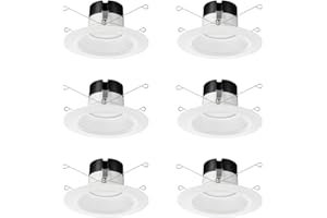 Juno E Series 5"/6" LED Ceiling Light, Baffle Trim Recessed Lighting with 5-in-1 Switchable White Color, 900 Lumens, Wet Rated LED Downlight, Dimmable, White, 6-Pack