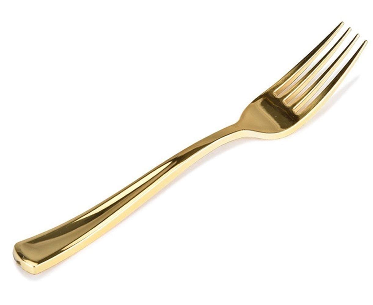 Stock Your Home 125 Gold Plastic Forks, Looks Like Gold Cutlery Solid