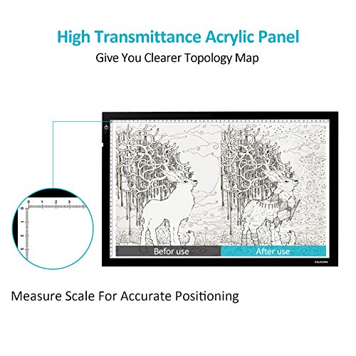 HUION 26.8 Inches (Diagonal Length) Super Thin LED Drawing Copy Tracing Stencil Board Table Tattoo Pad Translucent Light Box with Multifunction Stander, Drawing Board Clip, Tracing Paper - A2 Holder