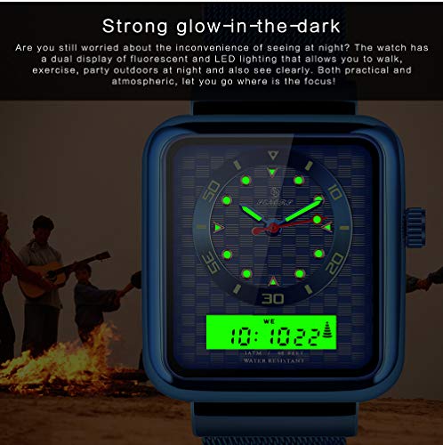 WUTAN Mens Watches Analog Digital Watches Quartz Luminous Cool with Stainless Steel Mesh Belt (Digital Watch Analog 146 Black)