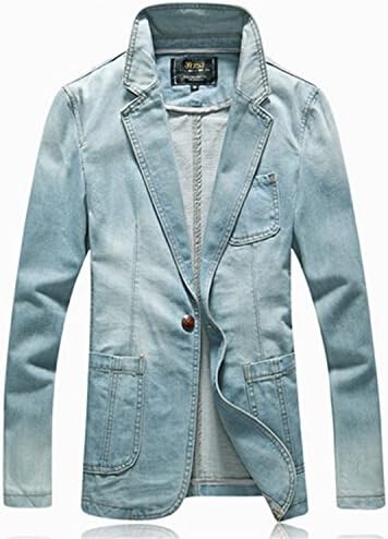 Jean Blazers Men's Suit Jackets Fit Casual Blazers Male Dress Blazers Clothes Long Sleeve qian Lan M