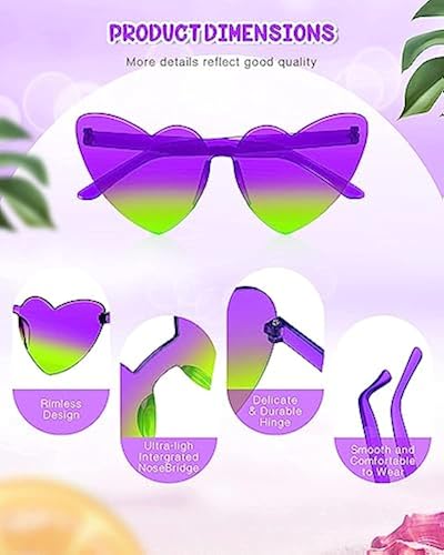 JDHXBMW 12Pairs Heart Sunglasses for Women Colored Heart Shaped