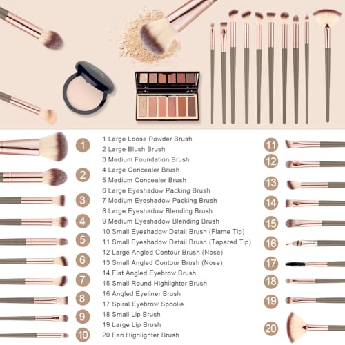 Vicloon Makeup Brush Set, 40 Pieces Professional Makeup Brush Set with Beauty Blender, Powder Puffs, Headband, Premium Brushes Set for Foundation Concealer Brown
