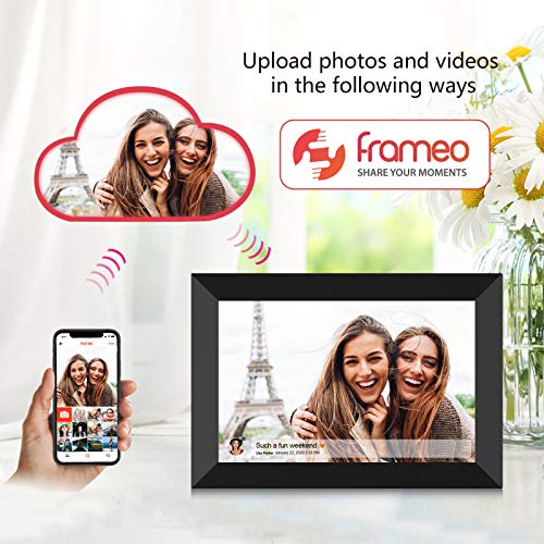 AKImart Marco Digital FRAMEO WiFi de 10.1" con Pantalla IPS táctil (1280x800). Rotación automática, Memoria Interna de 32 GB. Envía Fotos al Instante Desde Cualquier Lugar con la App Frameo