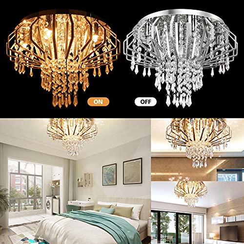 Txlovest Lyming Crystal Chandelier Light Fixture, 6 Lights Modern Flush Mount Crystal Ceiling Light Lamp D16.5\'\' x H12.6\'\' Mini Chandelier Lighting Fixtures for Bedroom Living Room Hallway Balcony