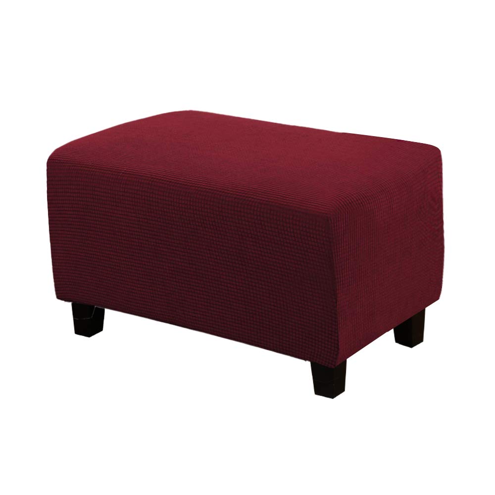 Ottoman covers stretch rectangle Foot Stool cover pouffe cover Spandex Jacquard Fabric Ottoman slipcover washable Wine red