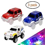 Track Cars Light Up Toy Car Track (3-Pack),5 LED Flashing Lights,Glow in the Dark Compatible with Most Tracks