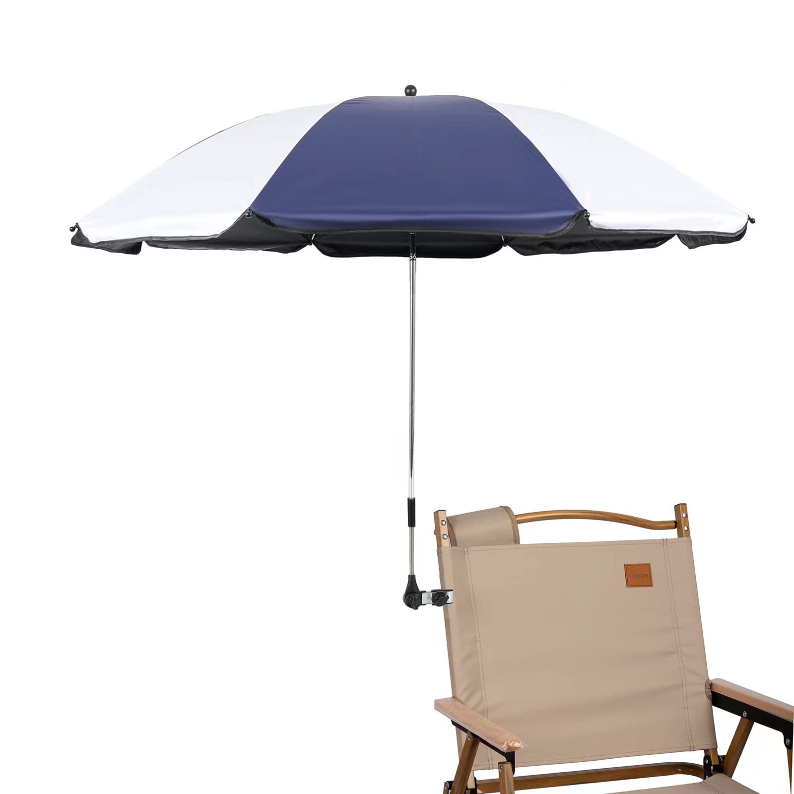 GRANDMEI Chair Parasol with Clamp,46 inches UPF 50+ Clip on Umbrella for Patio,Beach Chairs,Strollers,Wheelchairs,Golf Carts (White/Blue)