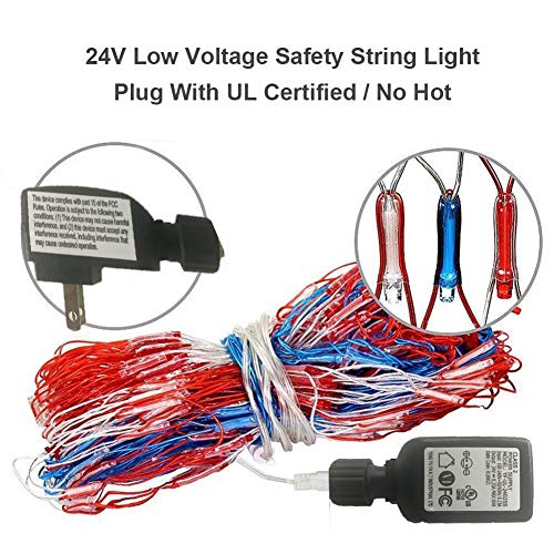 Auelife American Flag Lights, Waterproof 420 Led Light 24V 6.5ft3.28ft Flag Net Lights Indoor Outdoor for Independence Day Memorial Day Fence Yard Garden Festival Christmas Room Wall Decorations