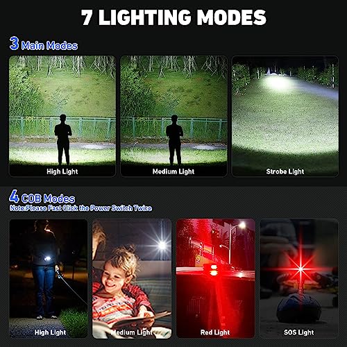 Rechargeable Flashlight 990000 Lumens, BCOTE 2 Pack Super Bright LED Flashlight Camping, Brightest High Powerful Handheld Flashlights - 7 Modes with COB Light, IPX7 Waterproof Home Outdoor Flash Light