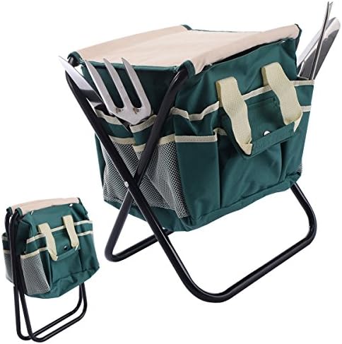 Z3Z 7 PCS Garden Tool Bag Set Folding Stool Tools Gardening Stainless Steel Gift New