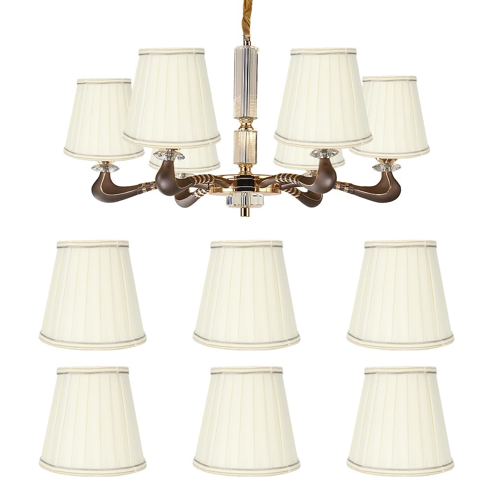 Set of 6 Fabric Lampshades, 5.5 Inch E14 Cream Tapered Light Shade Bedroom Pleat Pendant Lampshade Clip Lamp Shades Wall Lamp Shade Candle Chandelier Lampshades — image 1