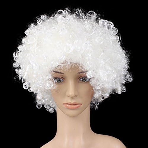 Xnferty Wig Head Sets Small Curly Hairg Head Halloween Men Women Clown Wig Hair Extensions (White)