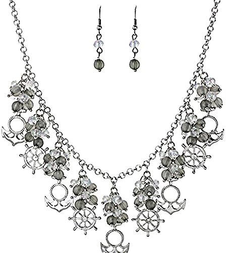 Nautical Anchor &amp; Ship Wheels Charms Necklace Set