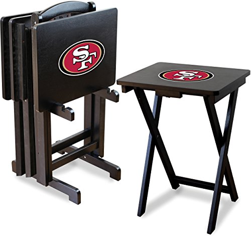 Imperial Officially Licensed NFL Merchandise: Foldable Wood TV Tray Table Set with Stand, San Francisco 49ers