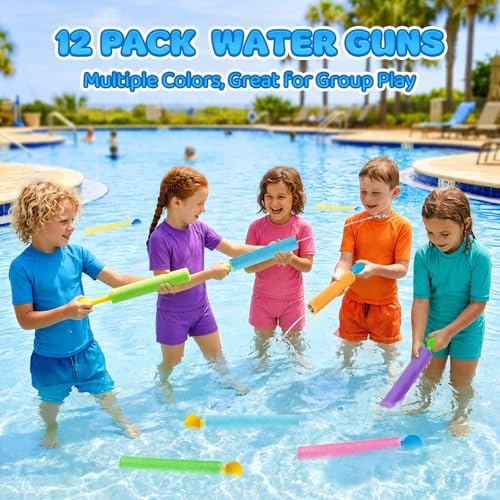 Pistolet a Eau, 12 Pièces Pistolet à Eau Enfant, Pistolets à Eau en Mousse Couleur, Jouets d'extérieur pour l'été, pour Piscine, Plage, Jardin, Jeux Piscine Enfant, Garçons et Filles