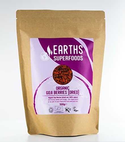Organic Goji Berries(Dried) by Earths Superfoods, 100% Premium Quality, No Preservatives Soil Association Certified Raw Goji Berries (500g)