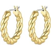 gorjana - Crew Hoops 13/16” - 18k Gold-Plated Brass - Elegant Twisted Design - Stainless Steel Post, Hinge Closure - Lightweight and Versatile - Daily Earring Wear