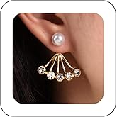 Erimberate Bohemian Crystal Pearl Jacket Earrings Gold Cz Paved Earrings Round Pearl Stud Earrings Minimalist Rhinestone Pearl Earrings Jewelry for Women