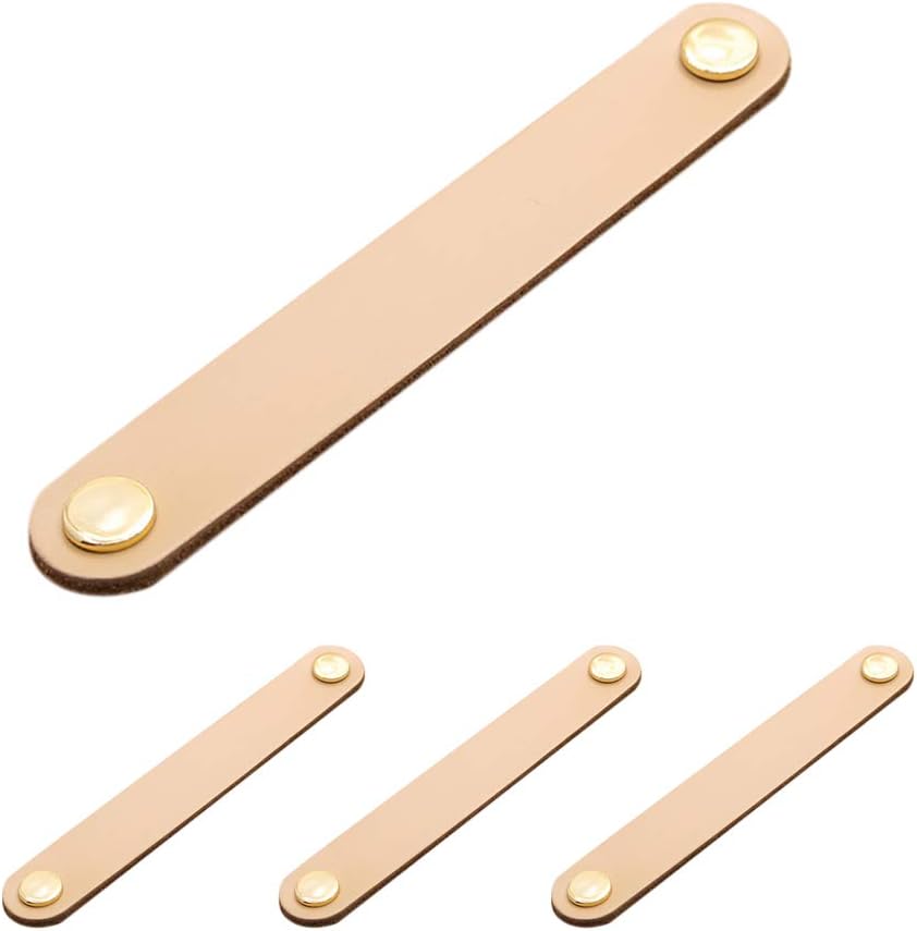 Bledyi Leather Drawer Pull and Cabinet Handles Gold Furniture Hardware Pulls,for Door Cupboard,Wardrobe,Kitchen, Pack of 4