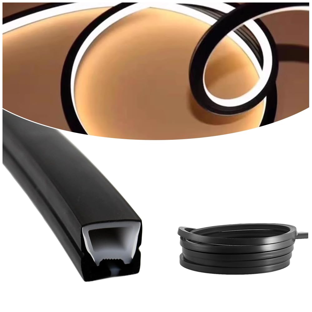 Photo 1 of DGLILUAN Black Silicone LED Diffuser Channel, 16.4 ft Flexible Waterproof Bendable Neon Light Tube Silicone Cover for Led Light Strip for Indoor Outdoor Lighting, 16 x 16mm