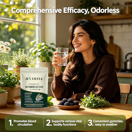 JEVAWELL Kombucha Gummies, Supports Digestive Health & Gut Balance, Daily Wellness Formula, 60 Gummies
