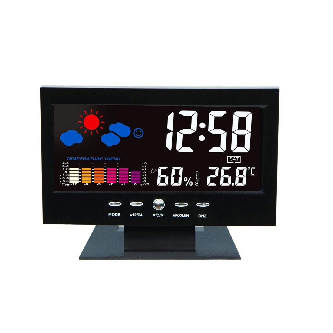 Verve Jelly Weather Station Forecast Clock, Digital Alarm Clock with Colour LCD, USB Charging Port, Weather Forecasting, Humidity Monitor, Voice Control Backlight for Home, Bedroom, Office, Children